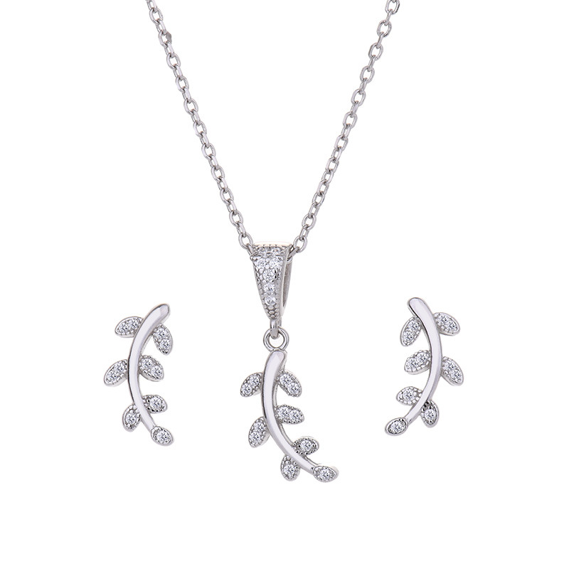 925 silver willow leaf earrings necklace jewelry sets