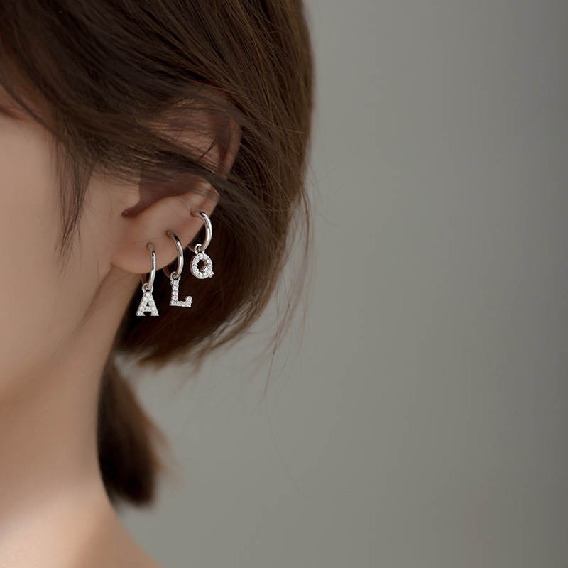 925 silver English letters earrings