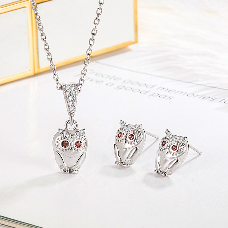 925 silver owl  earrings necklace jewelry sets