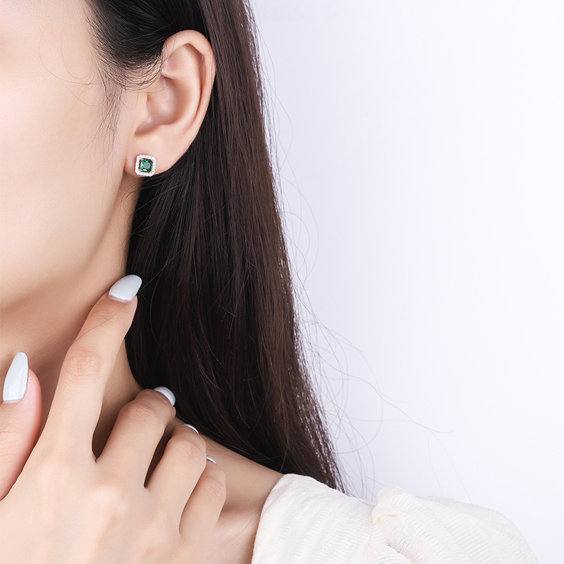 925 silver emerald earrings stud