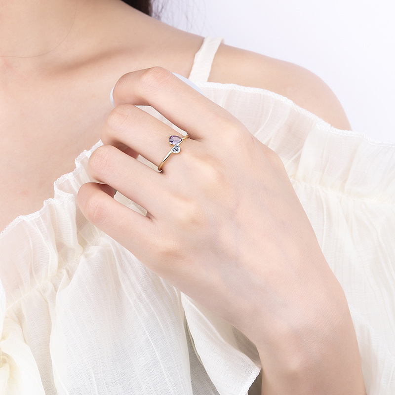 925 silver 14k gold plating heart ring