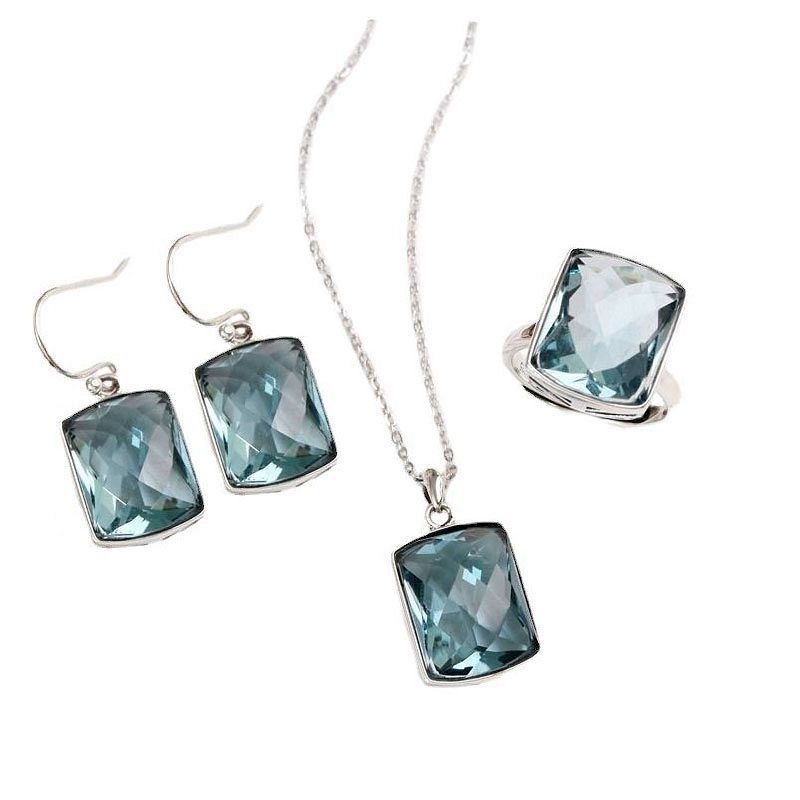 925 silver crystal earrings necklace jewelry sets