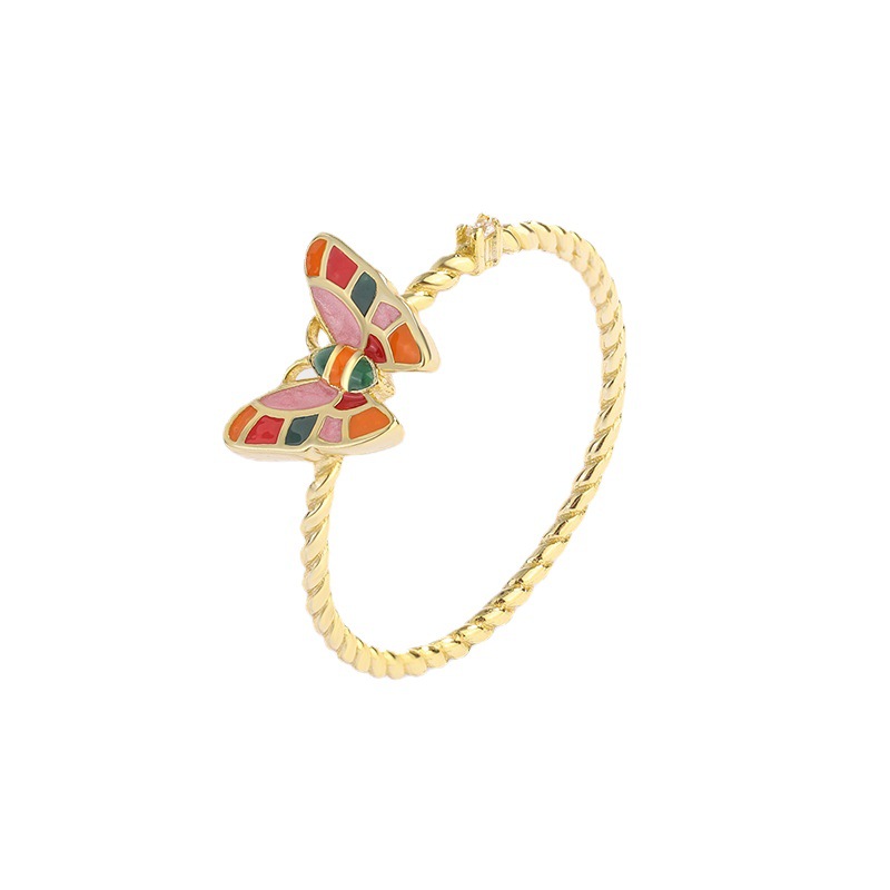 925 silver 14k gold plating butterfly ring