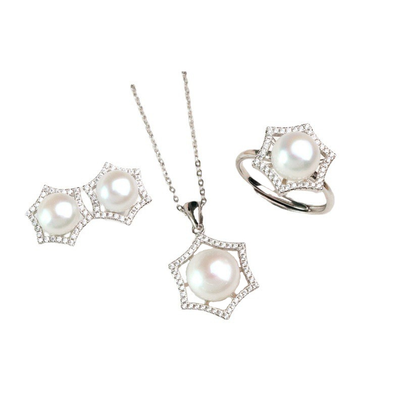 925 silver pearl earrings necklace jewelry sets