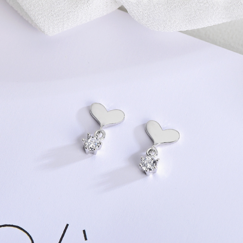 925 silver heart zircon earrings stud