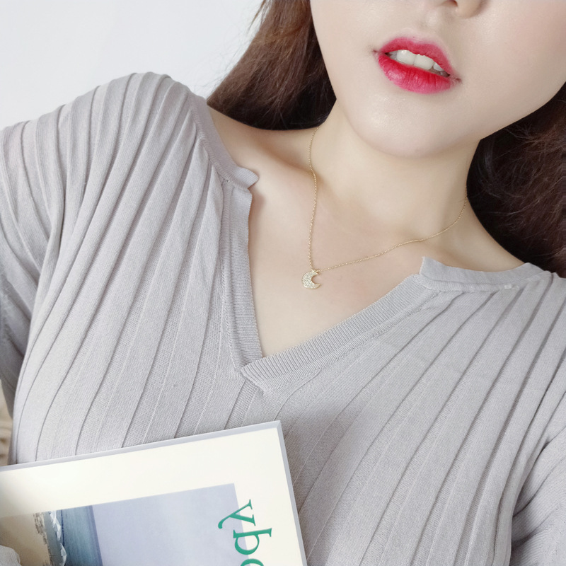 925 silver 18k gold plating moon zircon necklace