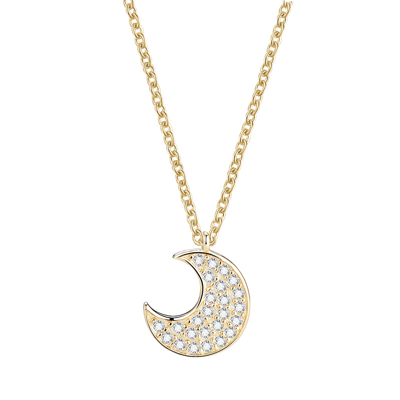 925 silver 18k gold plating moon zircon necklace