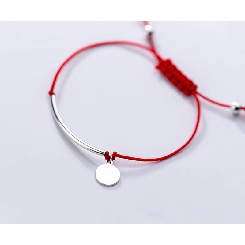 925 silver circle red rope bracelet