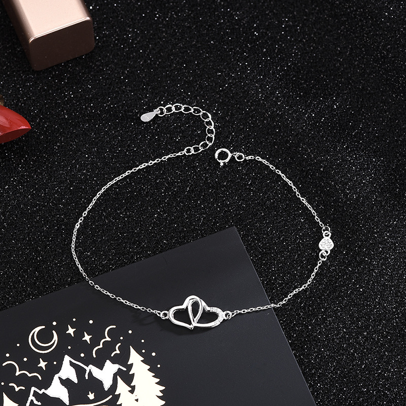 925 silver heart ankle bracelet