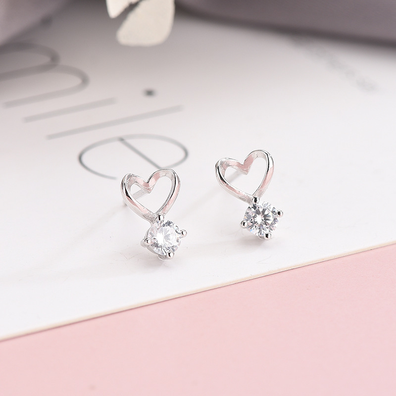 925 silver heart zircon earrings stud