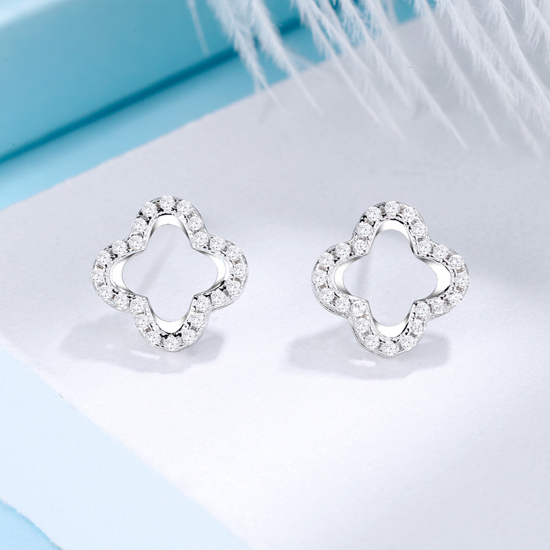 925 silver four leaf clover earrings necklace jewelry sets