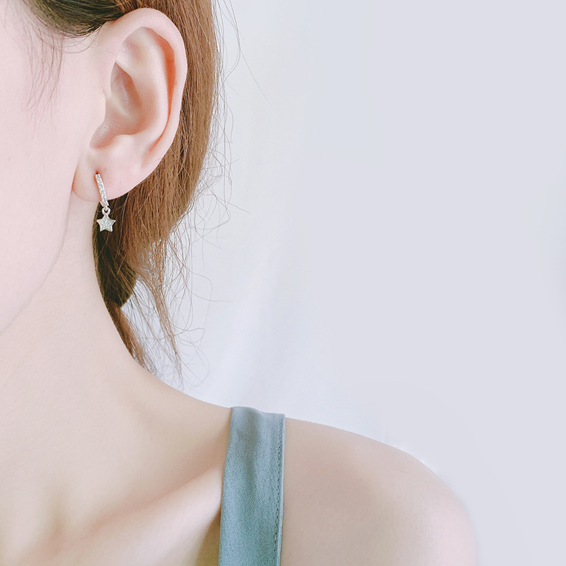 925 silver star diamond earrings