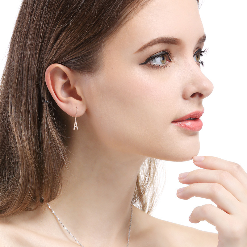 925 silver letter A diamond earrings
