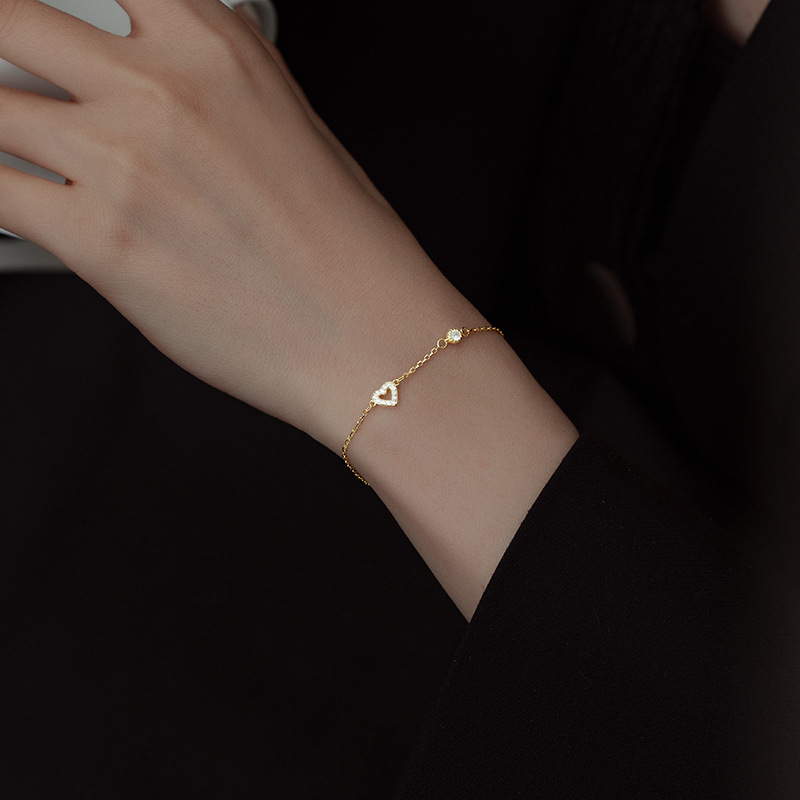 925 silver 14k gold plating heart bracelet