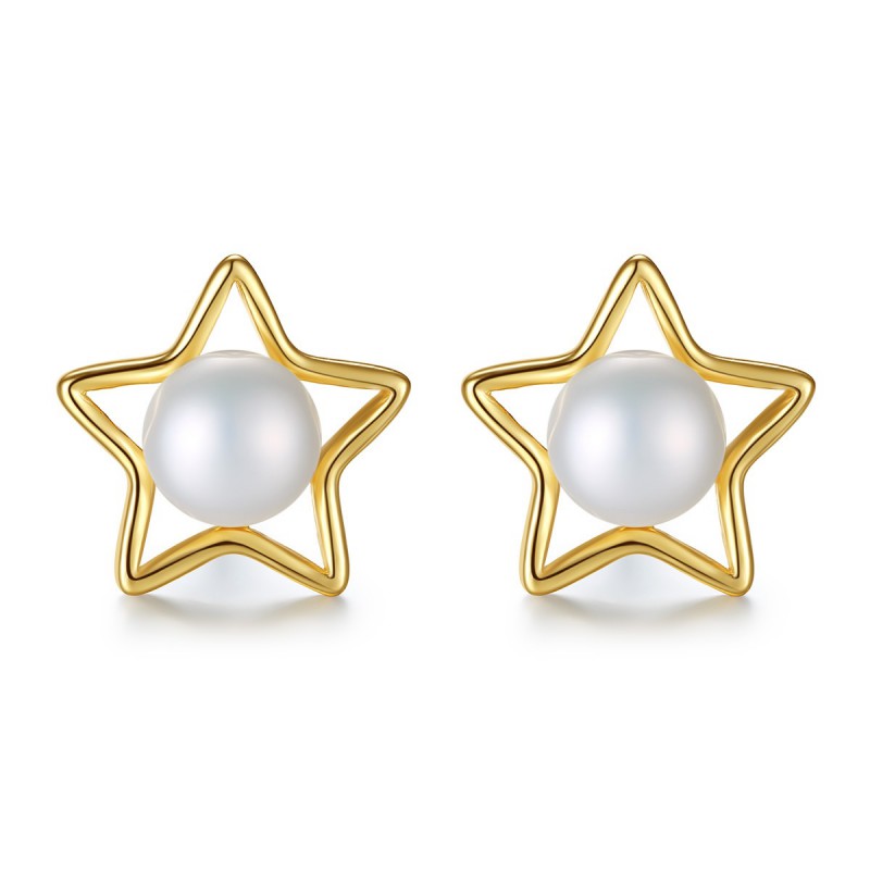 Pentagram earrings silver pearl earrings stud