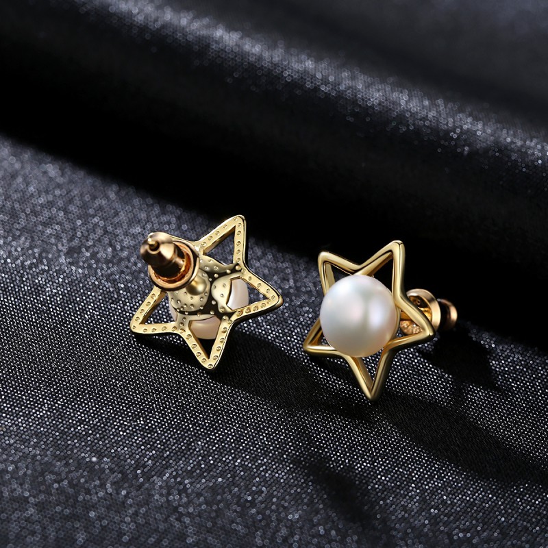 Pentagram earrings silver pearl earrings stud
