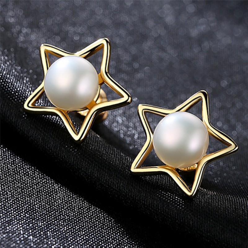 Pentagram earrings silver pearl earrings stud