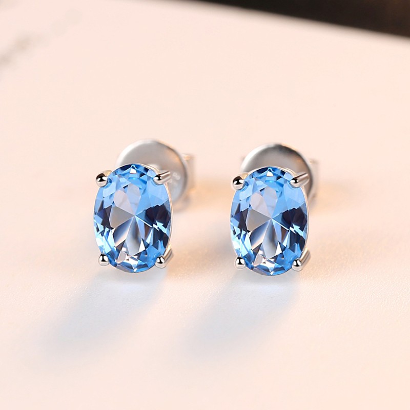 925 SILVER blue zircon earrings stud