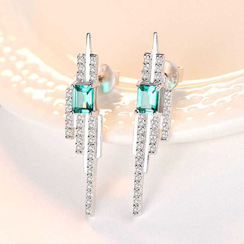 925 SILVER GREEN ZIRCON TASSEL EARRINGS