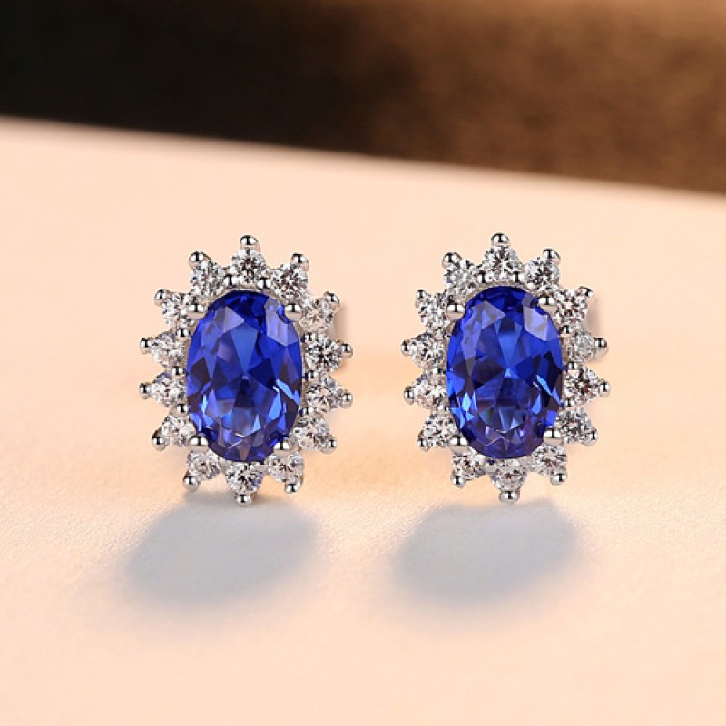 925 SILVER BLUE FLOWER EARRINGS STUD