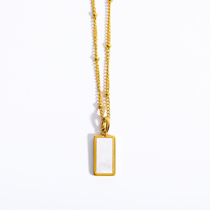 stainless steel square malachite and shell necklace