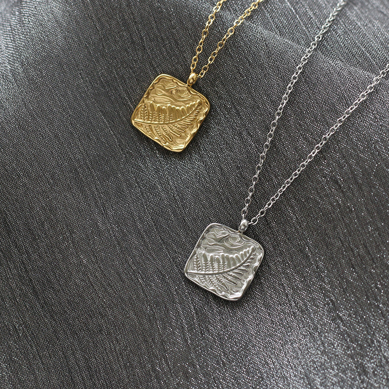 stainless steel square fern plant necklace