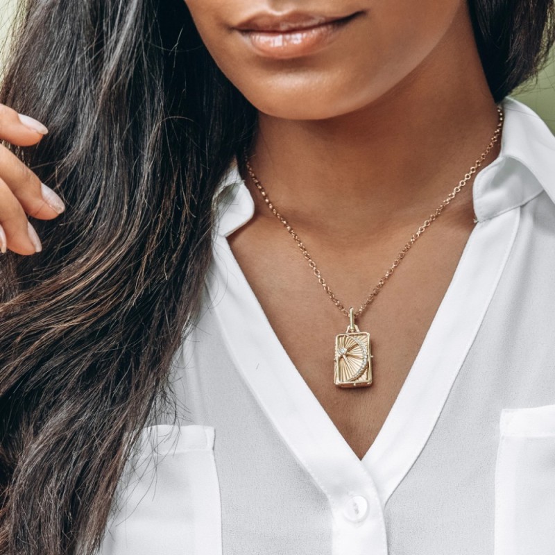 stainless steel inlaid zircon square star moon sun necklace