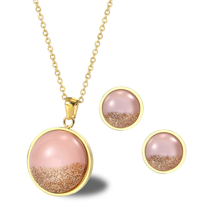 stainless steel jewelry round earrings studs necklace