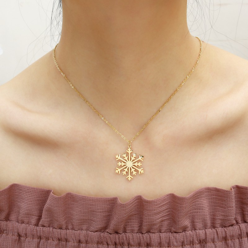 snowflake pendant lucky stainless steel necklace