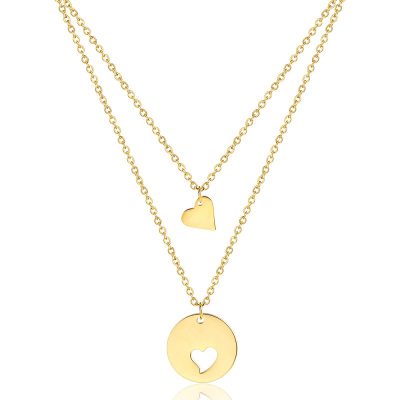 Double layers pendant stainless steel necklace