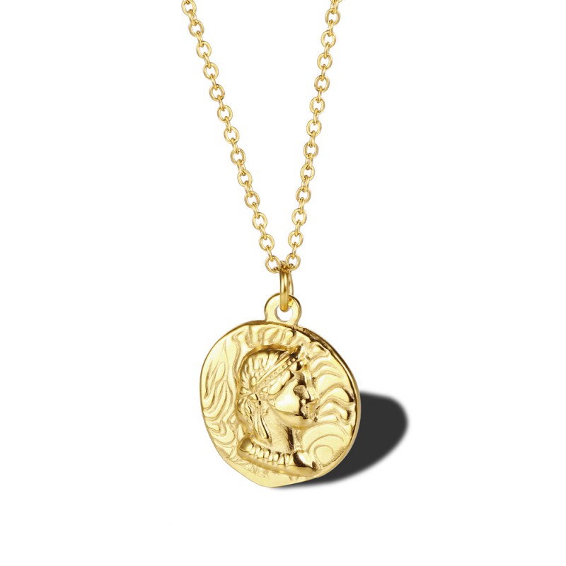 GOLD COIN PENDANT NECKLACE STAINLESS STEEL NECKLACE