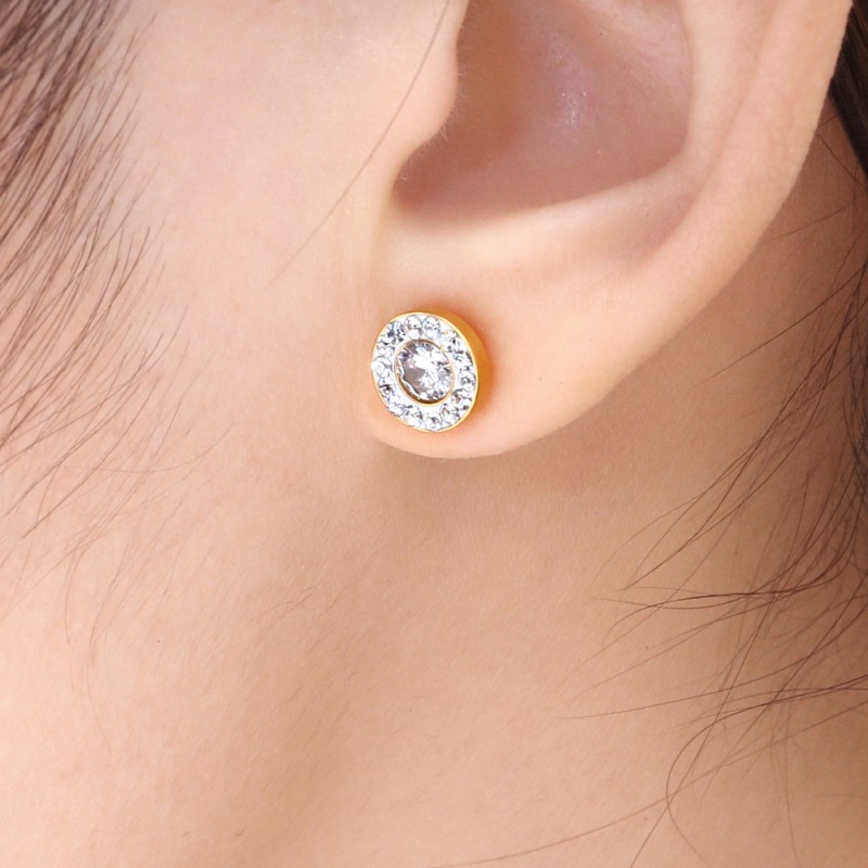 earrings stud round pendant necklace stainless steel jewelry sets