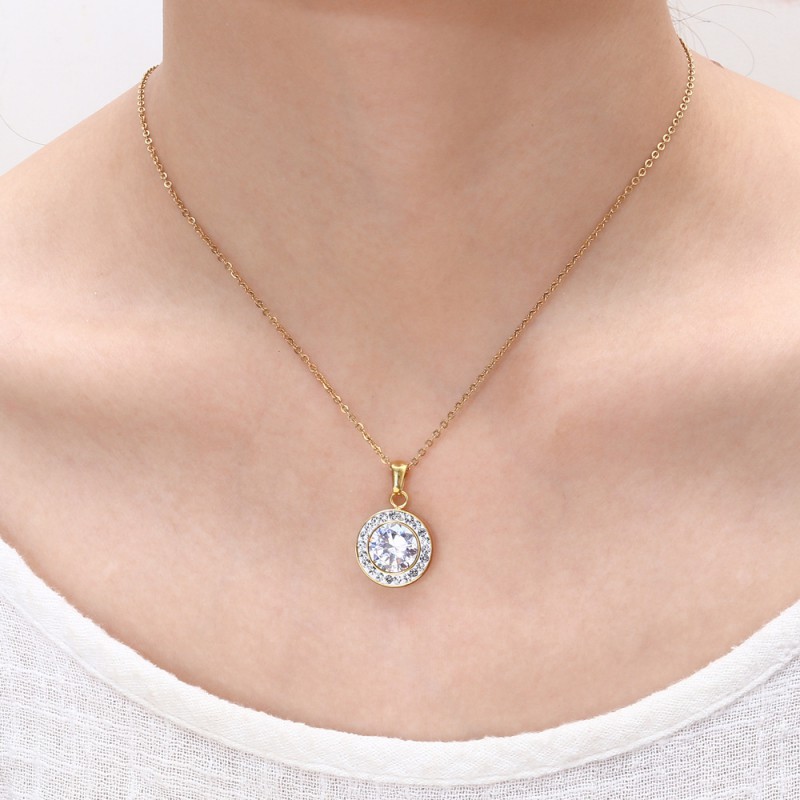 earrings stud round pendant necklace stainless steel jewelry sets