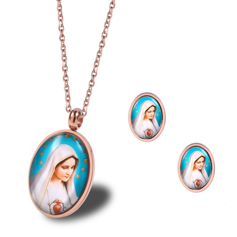 Virgin Mary jewelry sets stainless steel earrings necklace