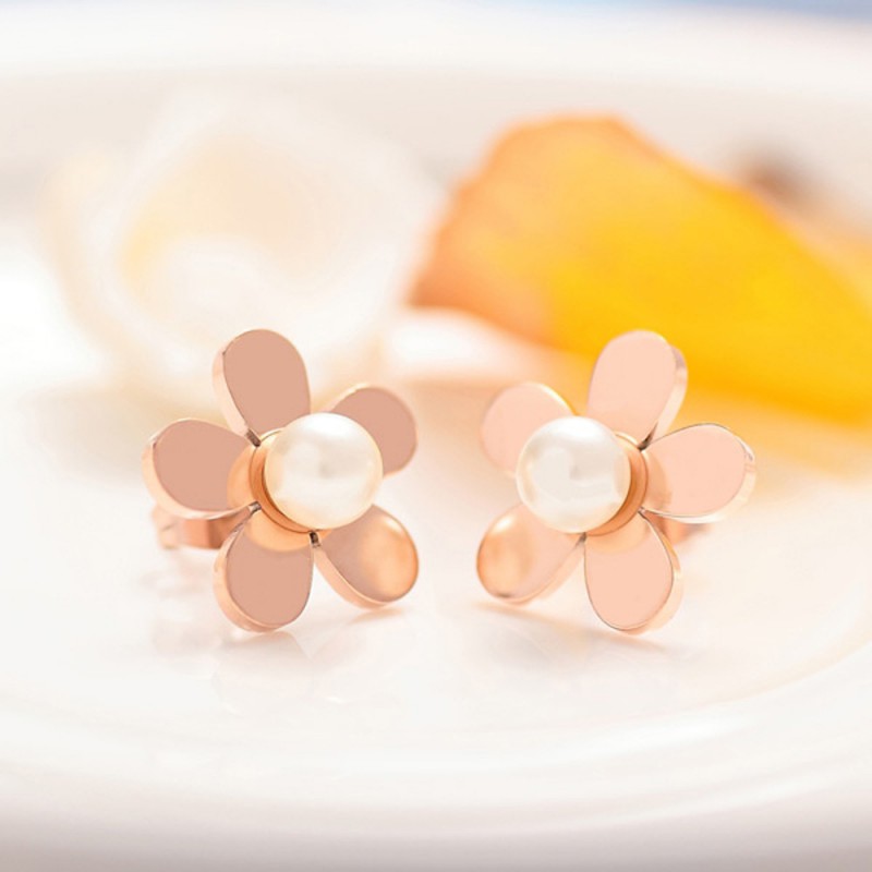 flower pearl earrings stainless steel