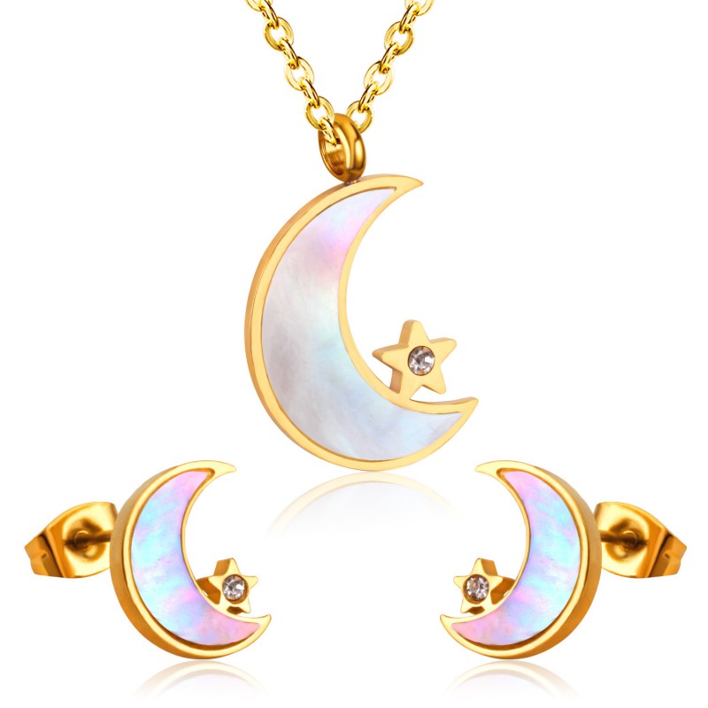moon earrings necklace stainless steel jewelry set