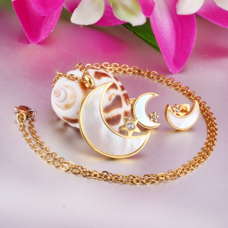 moon earrings necklace stainless steel jewelry set