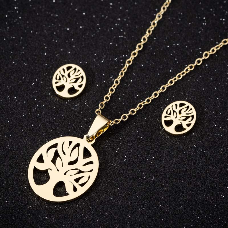 stainless steel love tree earrings necklace jewelry sets