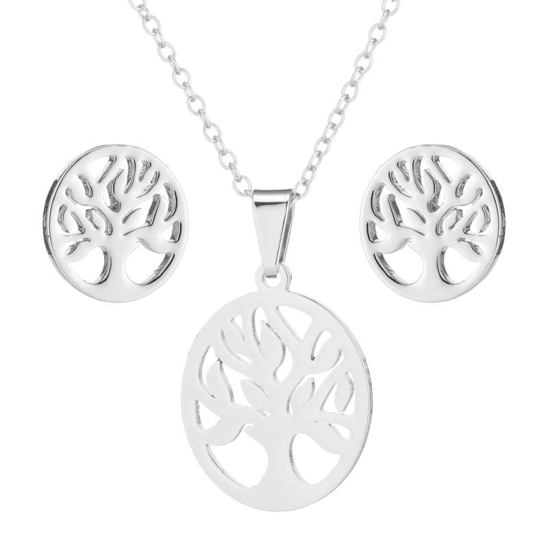 stainless steel love tree earrings necklace jewelry sets