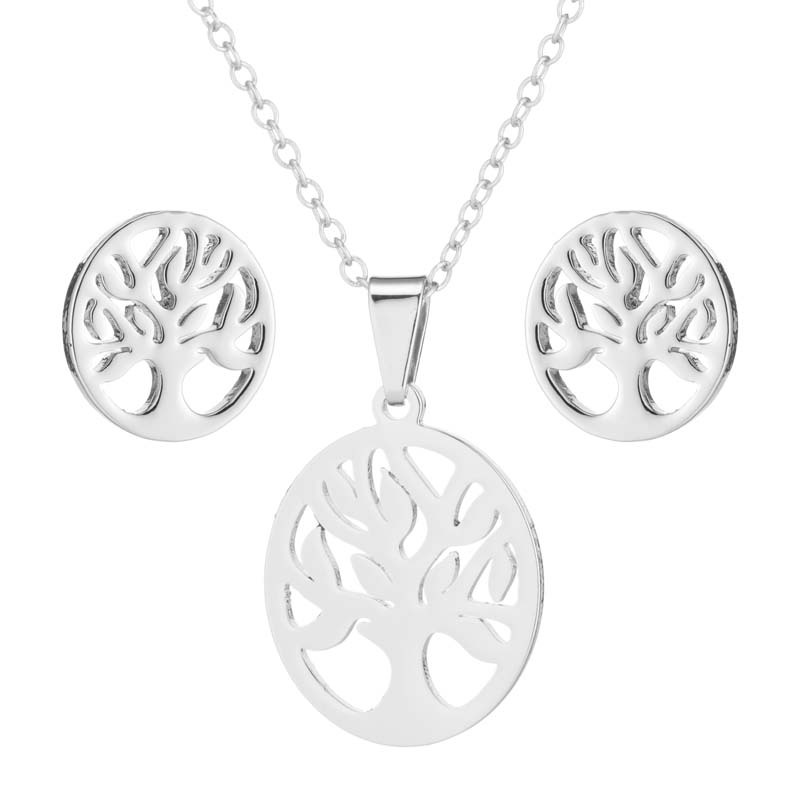 stainless steel love tree earrings necklace jewelry sets