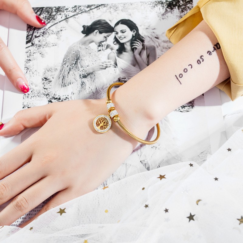 stainless steel love tree bangle