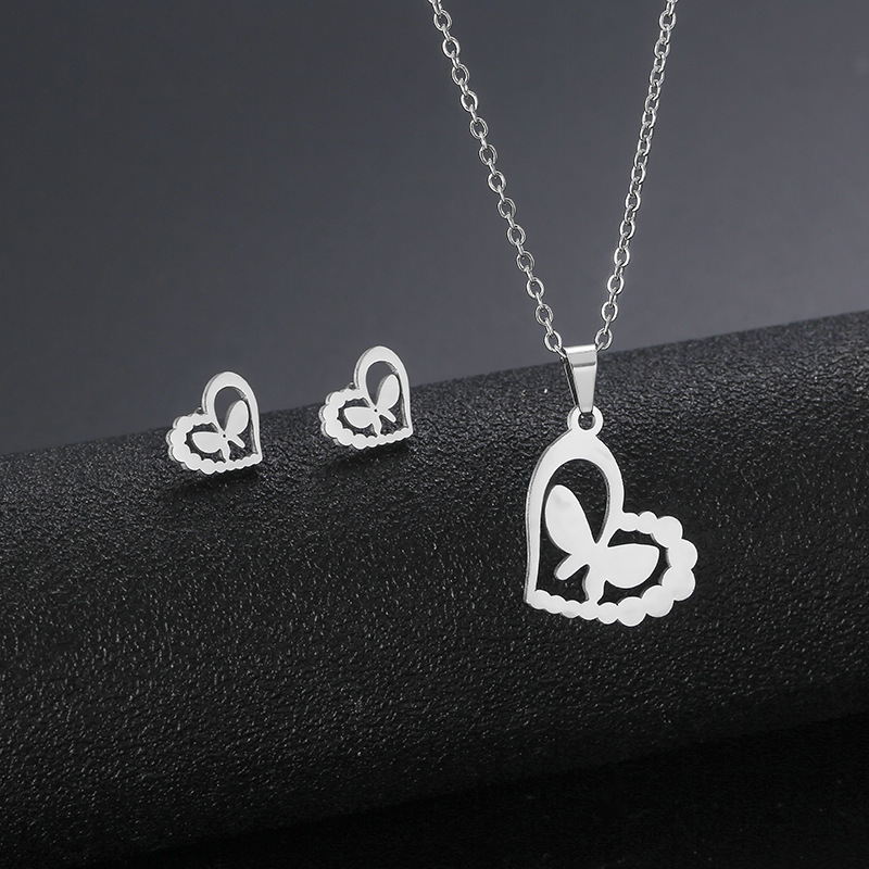 stainless steel earrings necklace jewelry sets