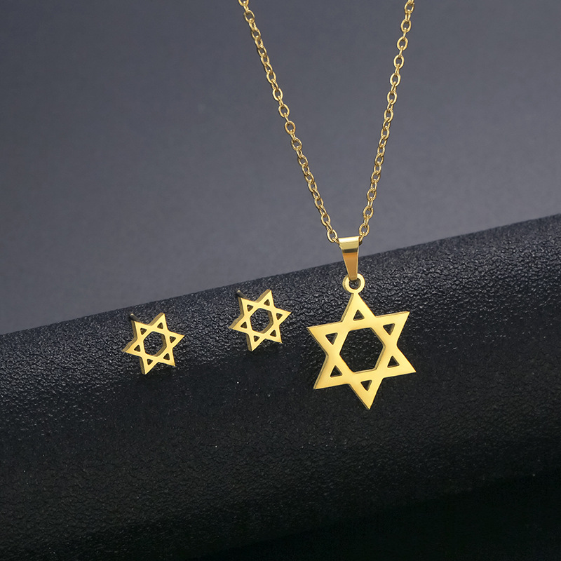 stainless steel pentagram earrings necklace jewelry sets
