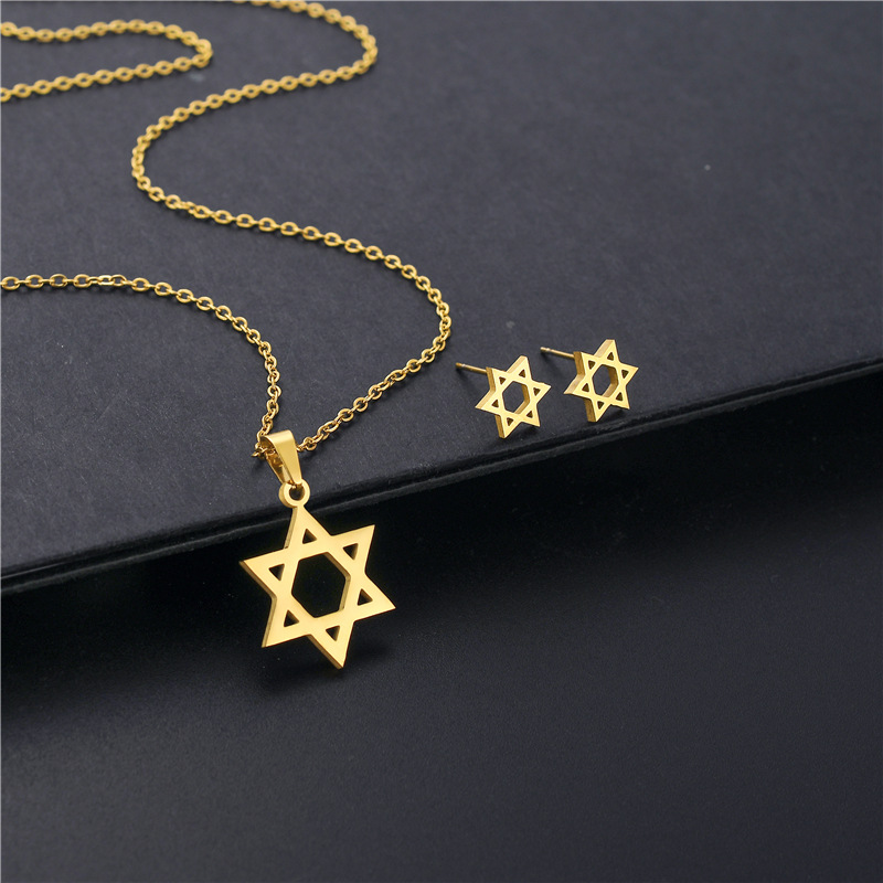stainless steel pentagram earrings necklace jewelry sets