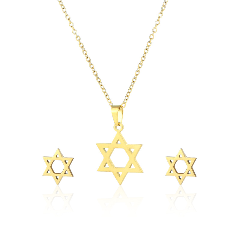 stainless steel pentagram earrings necklace jewelry sets