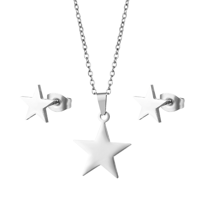stainless steel pentagram earrings necklace jewelry sets
