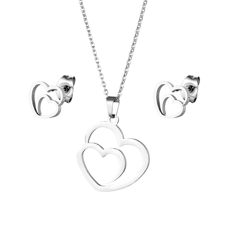 stainless steel  heart earrings necklace jewelry sets