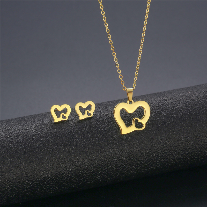 stainless steel  heart earrings necklace jewelry sets