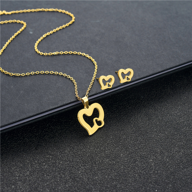 stainless steel  heart earrings necklace jewelry sets