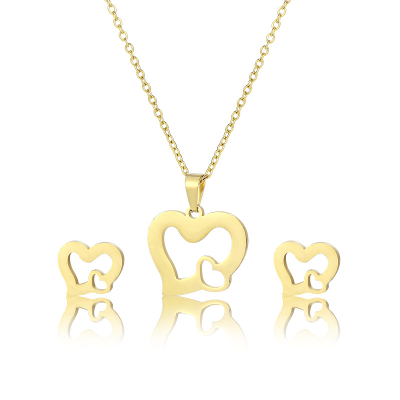 stainless steel  heart earrings necklace jewelry sets